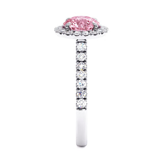 Bague Odéon Rond, diamant rose de laboratoire, vue de profil, or blanc 18 carats ou platine 950 — Maison Laveran Paris