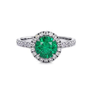 Odéon Round Ring, synthetic emerald (lab-created stone), 18k white gold or 950 platinum — Maison Laveran Paris