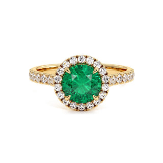 Odéon Round Ring, synthetic emerald (lab-created stone), 18k yellow gold — Maison Laveran Paris