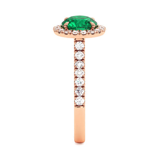 Odéon Round Ring, synthetic emerald (lab-created stone), profile view, 18k rose gold — Maison Laveran Paris