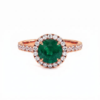 Odéon Round Ring, synthetic emerald (lab-created stone), 18k rose gold — Maison Laveran Paris