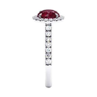 Odéon Round Ring, synthetic ruby (lab-created stone), profile view, 18k white gold or 950 platinum — Maison Laveran Paris