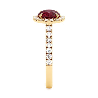 Odéon Round Ring, synthetic ruby (lab-created stone), profile view, 18k yellow gold — Maison Laveran Paris