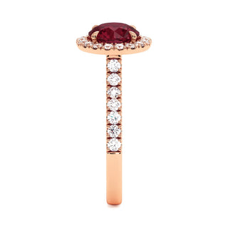 Odéon Round Ring, synthetic ruby (lab-created stone), profile view, 18k rose gold — Maison Laveran Paris