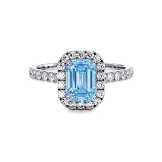 Bague Odéon Taille Émeraude, diamant bleu de laboratoire, or blanc 18 carats ou platine 950 — Maison Laveran Paris