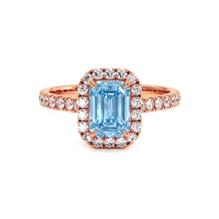 Bague Odéon Taille Émeraude, diamant bleu de laboratoire, or rose 18 carats — Maison Laveran Paris