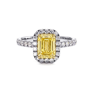 Bague Odéon Taille Émeraude, diamant jaune de laboratoire, or blanc 18 carats ou platine 950 — Maison Laveran Paris