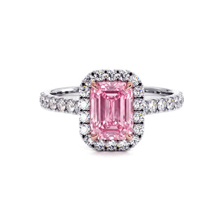 Bague Odéon Taille Émeraude, diamant rose de laboratoire, or blanc 18 carats ou platine 950 — Maison Laveran Paris
