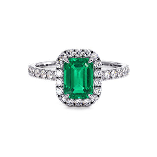 Bague Odéon Taille Émeraude, émeraude synthétique (pierre de synthèse), or blanc 18 carats ou platine 950 — Maison Laveran Paris