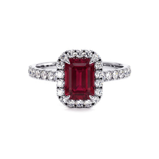 Bague Odéon Taille Émeraude, rubis synthétique (pierre de synthèse), or blanc 18 carats ou platine 950 — Maison Laveran Paris