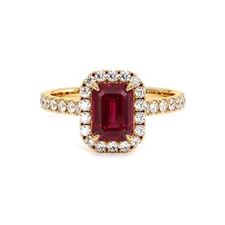 Bague Odéon Taille Émeraude, rubis synthétique (pierre de synthèse), or jaune 18 carats — Maison Laveran Paris