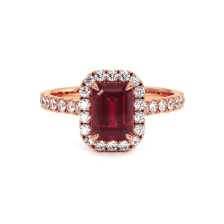 Bague Odéon Taille Émeraude, rubis synthétique (pierre de synthèse), or rose 18 carats — Maison Laveran Paris