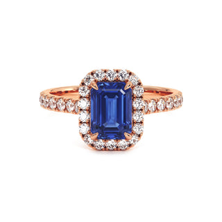 Odéon Emerald Cut Ring, synthetic blue sapphire (lab-created stone), 18k rose gold — Maison Laveran Paris