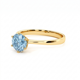 Palais-Royal-Ring, blauer Labordiamant, Dreiviertelansicht, 18 Karat Gelbgold — Maison Laveran Paris
