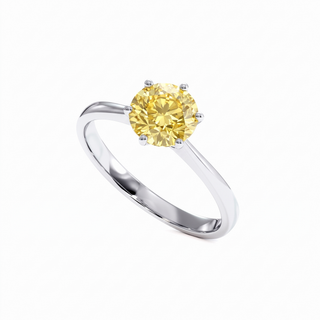 Bague Palais Royal, diamant jaune de laboratoire, vue en perspective, or blanc 18 carats ou platine 950 — Maison Laveran Paris