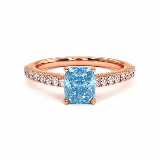Bague Vendôme Coussin, diamant bleu de laboratoire, or rose 18 carats — Maison Laveran Paris