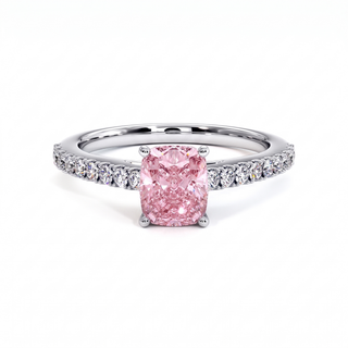 Bague Vendôme Coussin, diamant rose de laboratoire, or blanc 18 carats ou platine 950 — Maison Laveran Paris