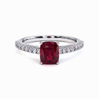 Vendôme Ring, cushion-cut synthetic ruby (lab-created stone), 18k white gold or 950 platinum — Maison Laveran Paris