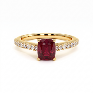 Vendôme Ring, cushion-cut synthetic ruby (lab-created stone), 18k yellow gold — Maison Laveran Paris