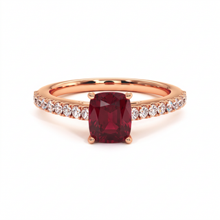 Vendôme Ring, cushion-cut synthetic ruby (lab-created stone), 18k rose gold — Maison Laveran Paris