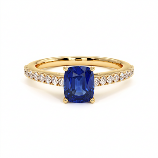 Vendôme Ring, cushion-cut synthetic blue sapphire (lab-created stone), 18k yellow gold — Maison Laveran Paris