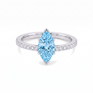 Vendôme-Ring im Marquiseschliff, blauer Labordiamant, 18 Karat Weißgold oder Platin 950 — Maison Laveran Paris
