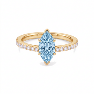 Vendôme-Ring im Marquiseschliff, blauer Labordiamant, 18 Karat Gelbgold — Maison Laveran Paris
