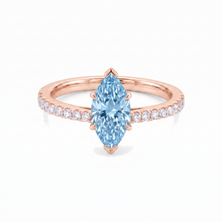 Vendôme-Ring im Marquiseschliff, blauer Labordiamant, 18 Karat Roségold — Maison Laveran Paris