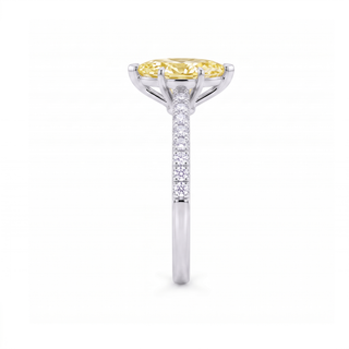 Vendôme-Ring im Marquiseschliff, gelber Labordiamant, Seitenansicht, 18 Karat Weißgold oder Platin 950 — Maison Laveran Paris