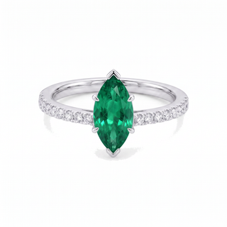Vendôme-Ring, synthetischer Smaragd im Marquiseschliff (synthetischer Stein), 18 Karat Weißgold oder Platin 950 — Maison Laveran Paris