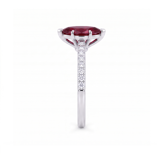 Vendôme Ring, marquise-cut synthetic ruby (lab-created stone), profile view, 18k white gold or 950 platinum — Maison Laveran Paris