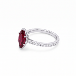 Vendôme Ring, marquise-cut synthetic ruby (lab-created stone), three-quarter view, 18k white gold or 950 platinum — Maison Laveran Paris