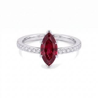 Vendôme Ring, marquise-cut synthetic ruby (lab-created stone), 18k white gold or 950 platinum — Maison Laveran Paris
