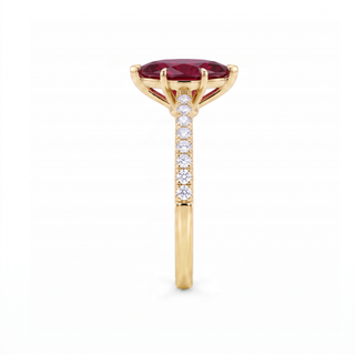 Vendôme Ring, marquise-cut synthetic ruby (lab-created stone), profile view, 18k yellow gold — Maison Laveran Paris
