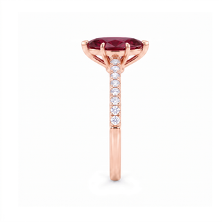 Vendôme Ring, marquise-cut synthetic ruby (lab-created stone), profile view, 18k rose gold — Maison Laveran Paris