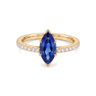 Bague Vendôme, saphir bleu synthétique marquise (pierre de synthèse), or jaune 18 carats — Maison Laveran Paris