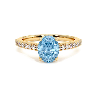 Bague Vendôme Ovale, diamant bleu de laboratoire, or jaune 18 carats — Maison Laveran Paris