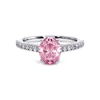 Bague Vendôme Ovale, diamant rose de laboratoire, or blanc 18 carats ou platine 950 — Maison Laveran Paris
