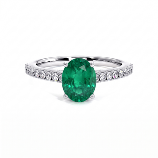 Vendôme Ring, oval synthetic emerald (lab-created stone), 18k white gold or 950 platinum — Maison Laveran Paris