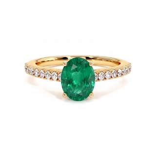 Vendôme Ring, oval synthetic emerald (lab-created stone), 18k yellow gold — Maison Laveran Paris