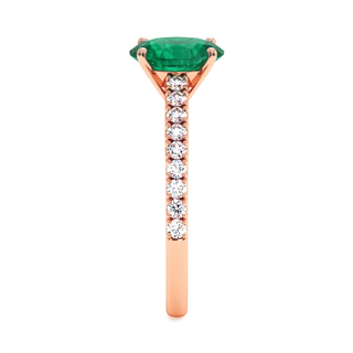 Vendôme Ring, oval synthetic emerald (lab-created stone), profile view, 18k rose gold — Maison Laveran Paris