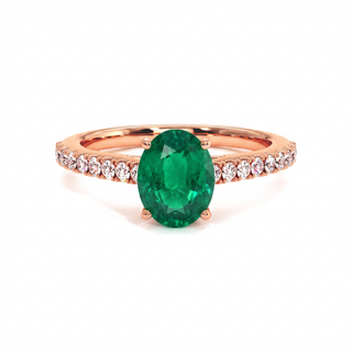 Vendôme Ring, oval synthetic emerald (lab-created stone), 18k rose gold — Maison Laveran Paris
