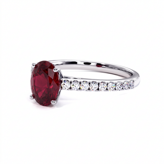 Vendôme Ring, oval synthetic ruby (lab-created stone), three-quarter view, 18k white gold or 950 platinum — Maison Laveran Paris