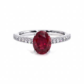 Vendôme Ring, oval synthetic ruby (lab-created stone), 18k white gold or 950 platinum — Maison Laveran Paris