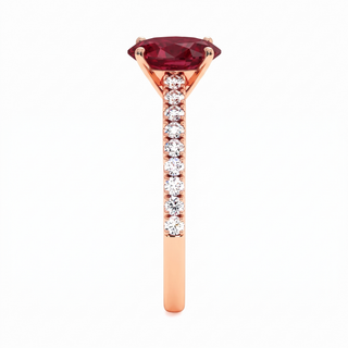 Vendôme Ring, oval synthetic ruby (lab-created stone), profile view, 18k rose gold — Maison Laveran Paris