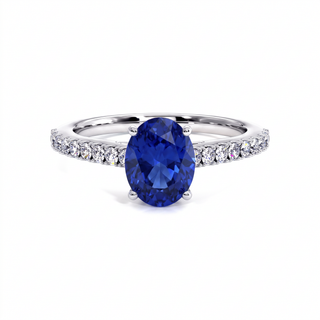 Vendôme-Ring, synthetischer blauer Saphir im Ovalschliff (synthetischer Stein), 18 Karat Weißgold oder Platin 950 — Maison Laveran Paris