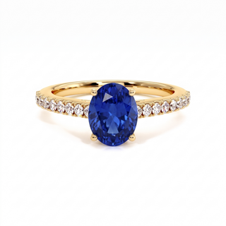 Vendôme-Ring, synthetischer blauer Saphir im Ovalschliff (synthetischer Stein), 18 Karat Gelbgold — Maison Laveran Paris