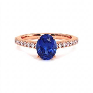 Vendôme-Ring, synthetischer blauer Saphir im Ovalschliff (synthetischer Stein), 18 Karat Roségold — Maison Laveran Paris