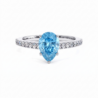 Bague Vendôme Poire, diamant bleu de laboratoire, or blanc 18 carats ou platine 950 — Maison Laveran Paris