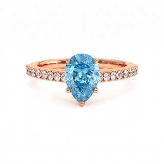 Bague Vendôme Poire, diamant bleu de laboratoire, or rose 18 carats — Maison Laveran Paris